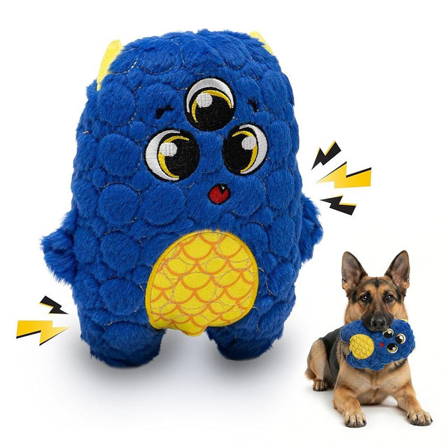 Bite Force - Durable & Strong Dog Toy Blue Furocious Frank Monster with Squeaker, Kevlar-Reinforced Seams for Aggressive chewers.