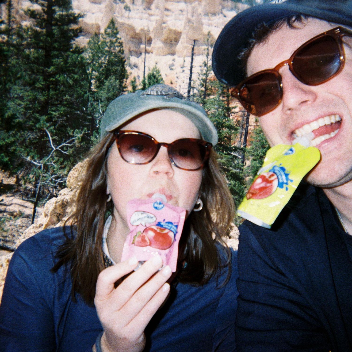 Enjoying hiking snacks in Bryce Canyon