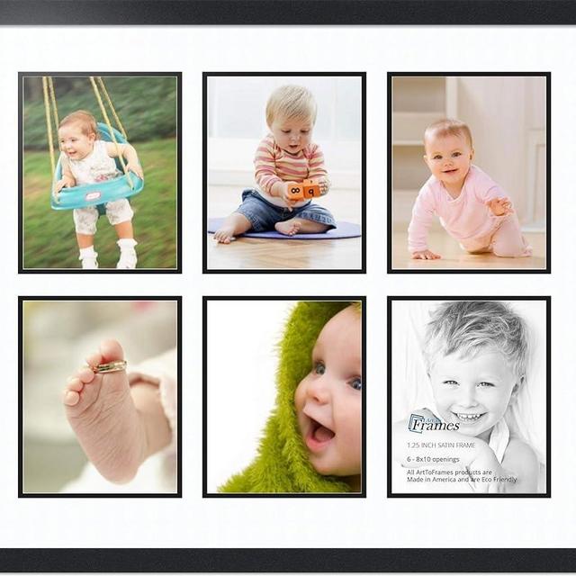 ArtToFrames Double-Multimat-1055-61/89-FRBW26079 Collage Photo Frame Double Mat with 6-8x10 Openings and Satin Black Frame, Super White, 6-8x10
