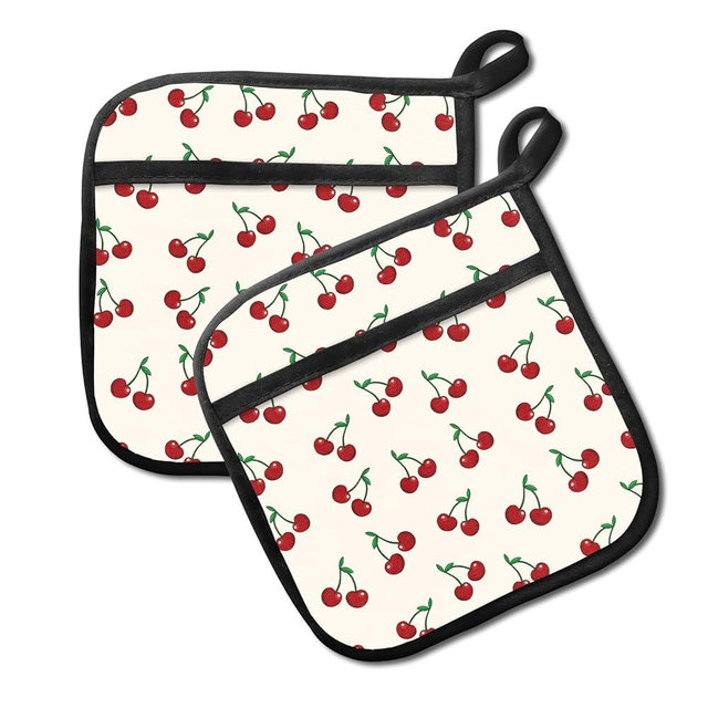 BAYCUFKQ 2 Pack Pot Holders for Kitchen Clearance, Cute Hot Pads, Funny Oven Pot Holders, Potholders Sets for Kitchen Heat Resistant Cute Red Cherry