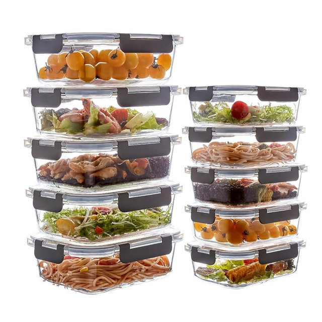 Wancilock 10 Pack Glass Meal Prep Containers, Glass Food Storage Containers with Lids, Reusable Airtight Leakproof Glass Lunch Bento Boxes Freezer, Microwave Oven and Dishwasher, Gray