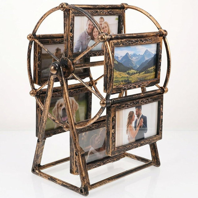 PRETYZOOM Retro Vintage Rotating 12 Photos Ferris Wheel Picture Frame, 4'' Photo Carousel Shows for DIY Spinning Valentine Home Windmill Family Décor Christmas Birthday