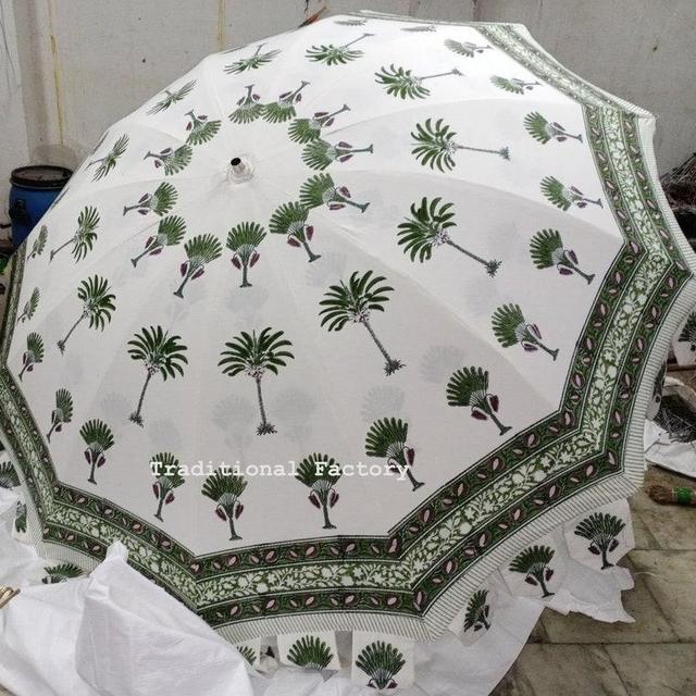 Handmade Palm Tree Design Block Print Parasols,Beautiful Unique Design Umbrella,Indian Outdoor Decor Party Umbrella Size 72' Beach Umbrella