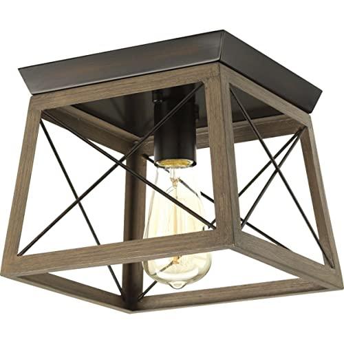 Briarwood Collection Rich Oak One-Light Farmhouse Flush Mount Ceiling Light