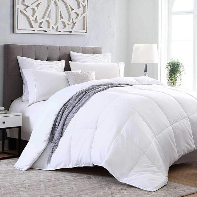 Kingsley trend Down Alternative Quilted Stand Alone Comforter Duvet Insert All Season Soft Microfiber Hypoallergic Allergen Free Machine Washable - White - Queen (90 x 90)