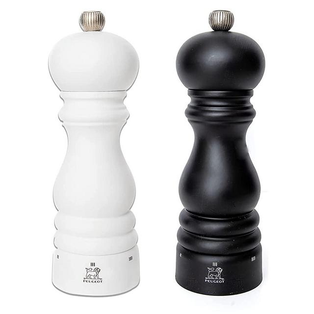 Peugeot - Paris u’Select Salt and Pepper Mill Set - 7in Matte Black Pepper Mill & 7in Matte White Salt Mill - Adjustable Salt & Pepper Grinders