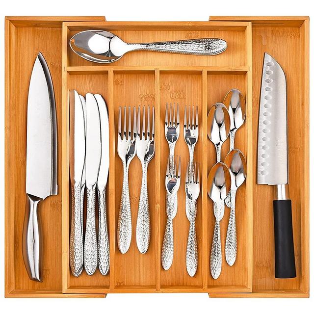 Bellsal Silverware Organizer Kitchen Drawer Organizer Expandable Bamboo Utensil Holder Cutlery Tray for Kitchen Utensil and Flatware Bedroom Office