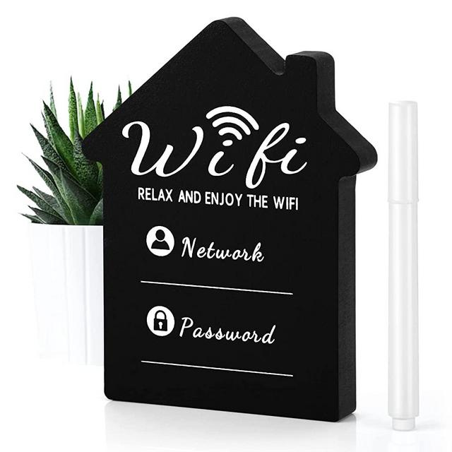 Small Wooden WiFi Password Chalkboard Signs for Home, Business, School, Guests, Reusable Erasable Chalk Board Sign Table Decoration Black (4x5x0.6 Inches)