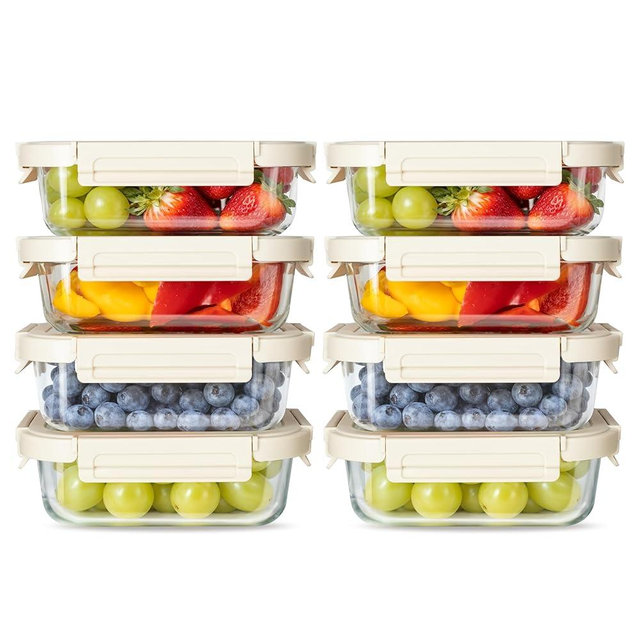 Simple Deluxe Meal Prep Food Containers with Exclusive Glass Lids, Glass Storage Containers with Lids, BPA-Free, Glass Lunch Boxes for Lunch, Pantry Organizers, Freezer to Oven Safe, 8 Pack