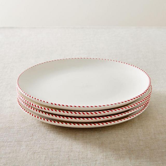 Mid Century Santa, Candy Stripe, Dinner Plate, Set of 8