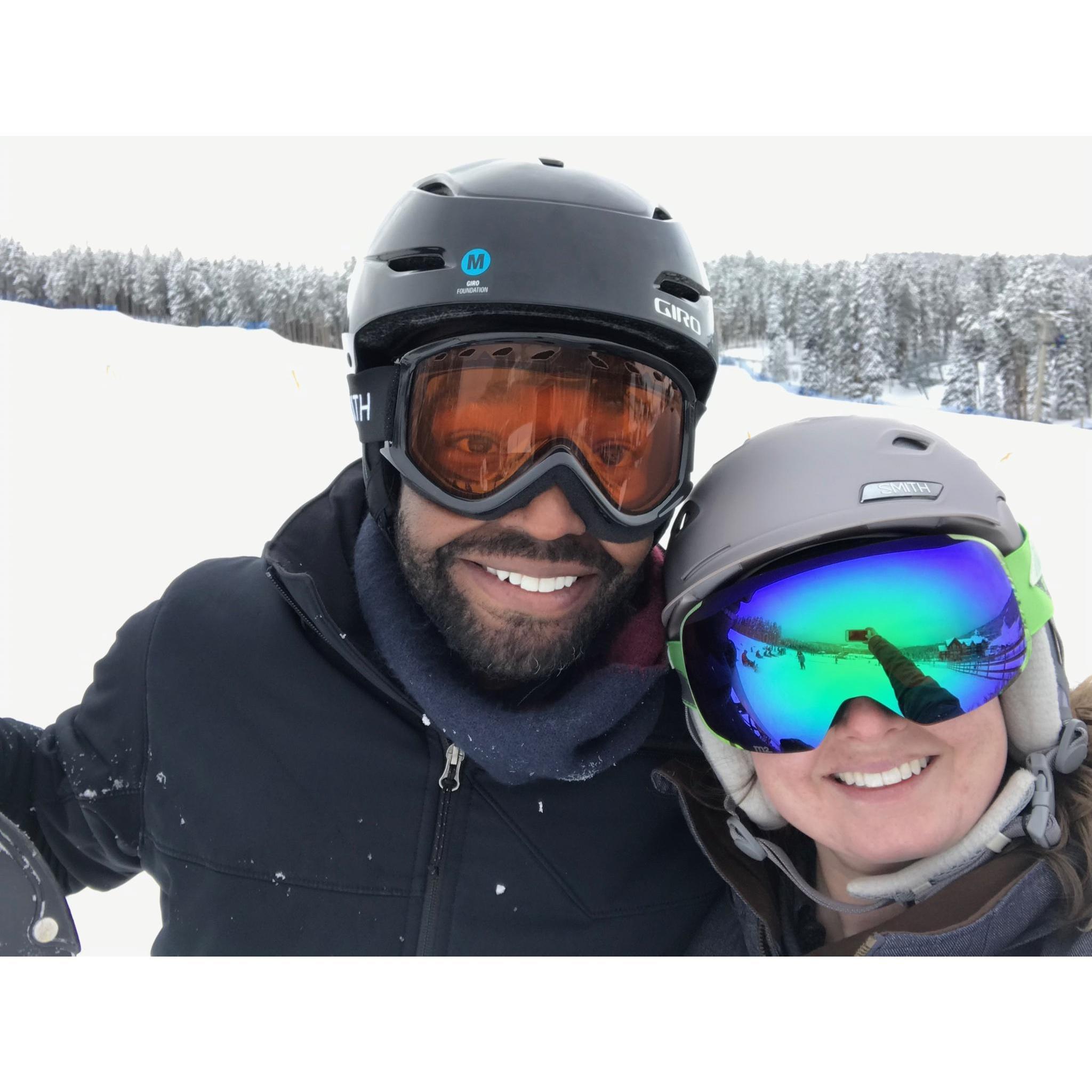 Teaching Nelson how to snowboard in Breckenridge!