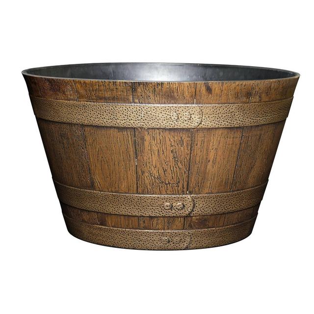 Classic Home and Garden 2pc Whiskey Barrel Planter Pot Distressed Oak