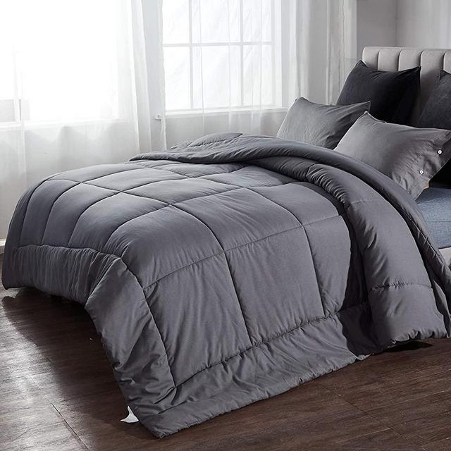 Andency Grey Solid Comforter Twin(64x88 Inch,1 Stand-Alone Comforter) Reversible Duvet Insert with Corner Tabs, All-Season Soft Microfiber Quilted Bed Comforter