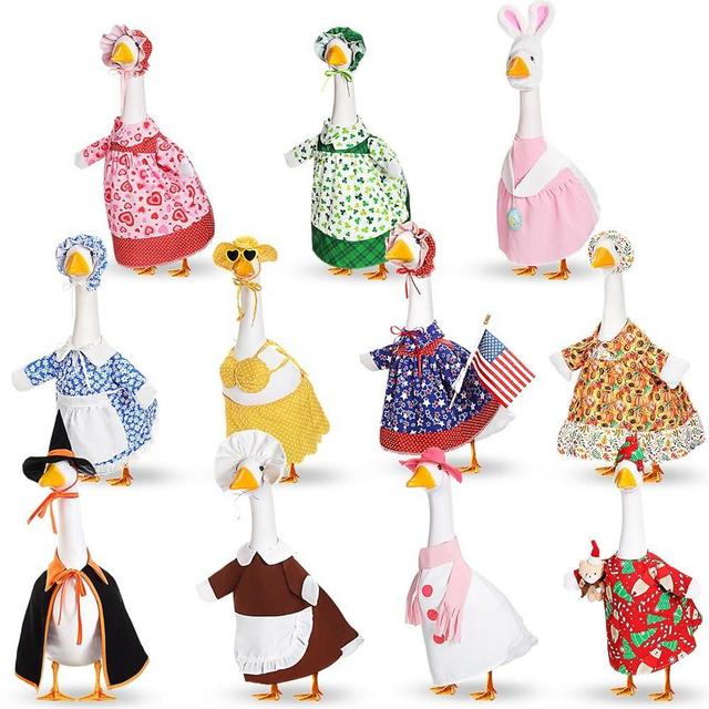 Silicherry 11 Set Holiday Porch Goose Outfits All Seasons Goose Clothes Umbrella Easter Statue Costume for Patio Lawn Outdoor