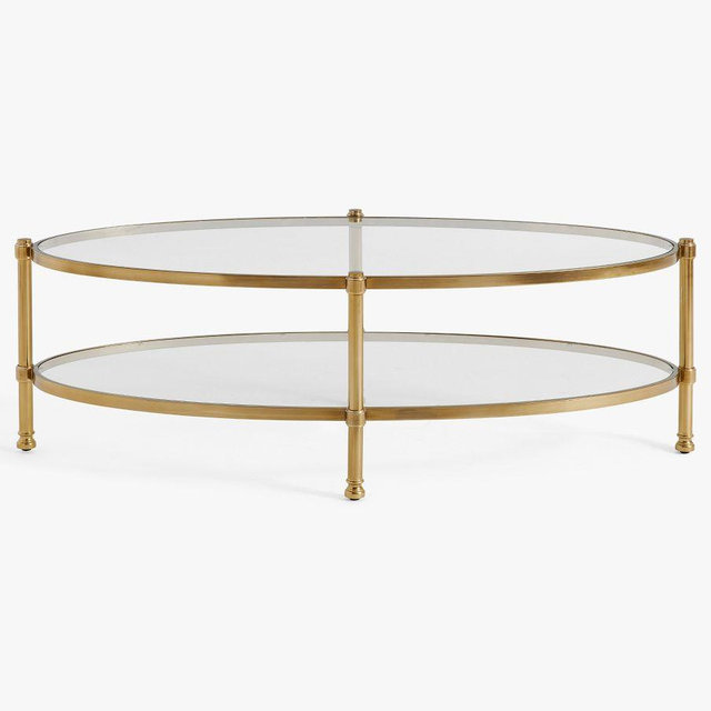 Everson Oval Glass Coffee Table, Brass