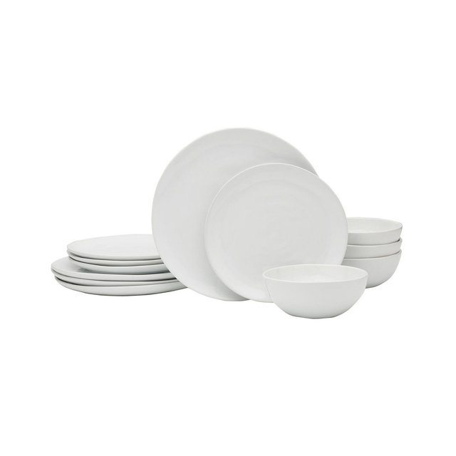 Fitz and Floyd Everyday Whiteware 12 Piece Dinnerware Set, Service for 4