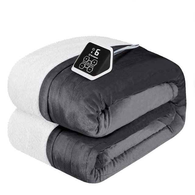 Westinghouse Heated Blanket Full Size, Soft Flannel to Sherpa Electric Blanket with 10 Heating Levels, 1-12 Hours Auto Shut Off, Fast Heating Warming Blanket, Machine Washable, 72x84 Inch, Charcoal