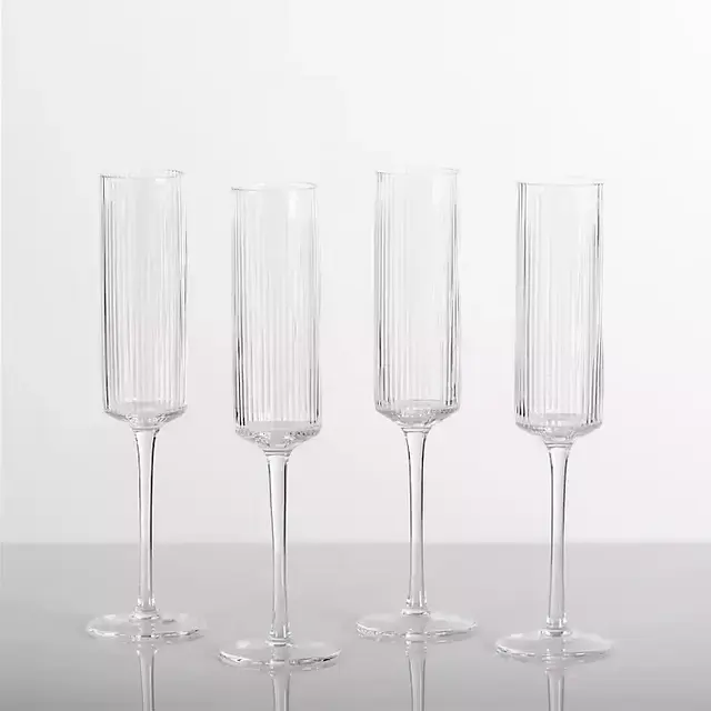 Linear Ripple Champagne Flutes, Set of 4