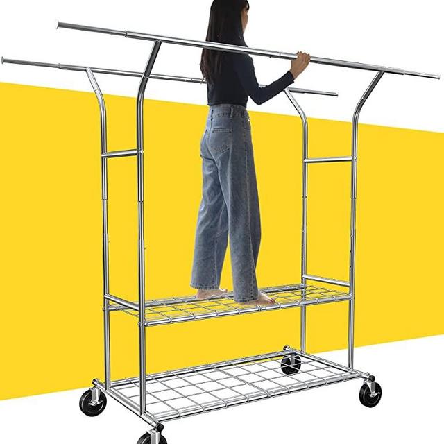 Raybee Heavy Duty Clothes Rack Load 620Lbs, Rolling Clothes Racks for Hanging Clothes Rack, Metal Clothing Rack Heavy Duty Garment Rack, Collapsible ＆ Portable Clothes Rack with Wheels
