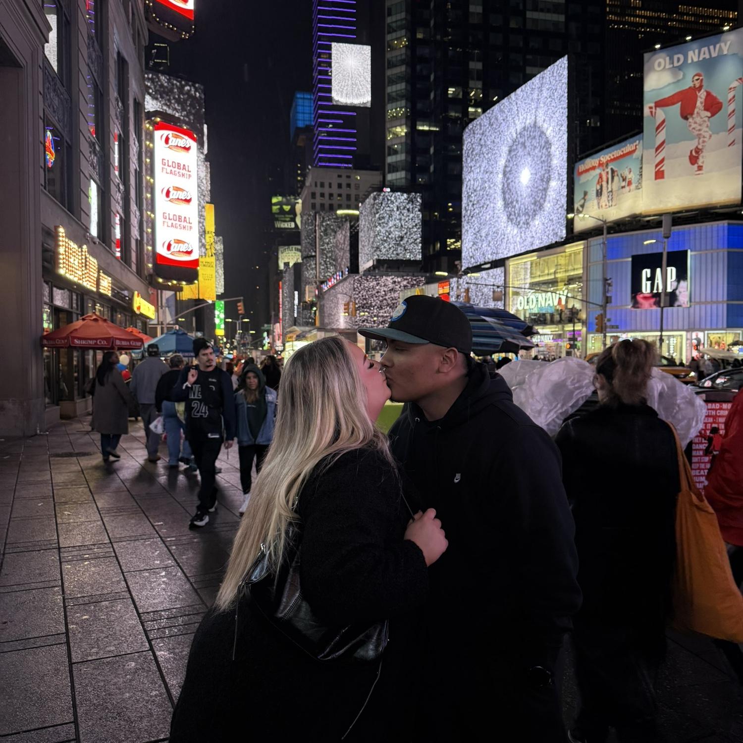 a kiss in Times Square NYC