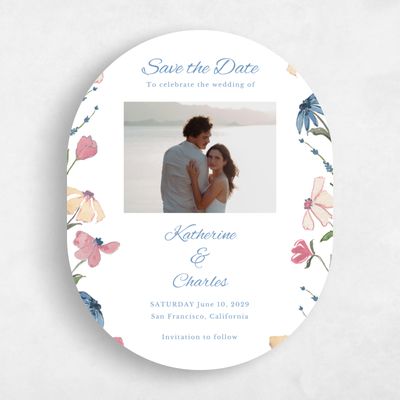 White Oval Wedding Save the Date - Mireille Photo
