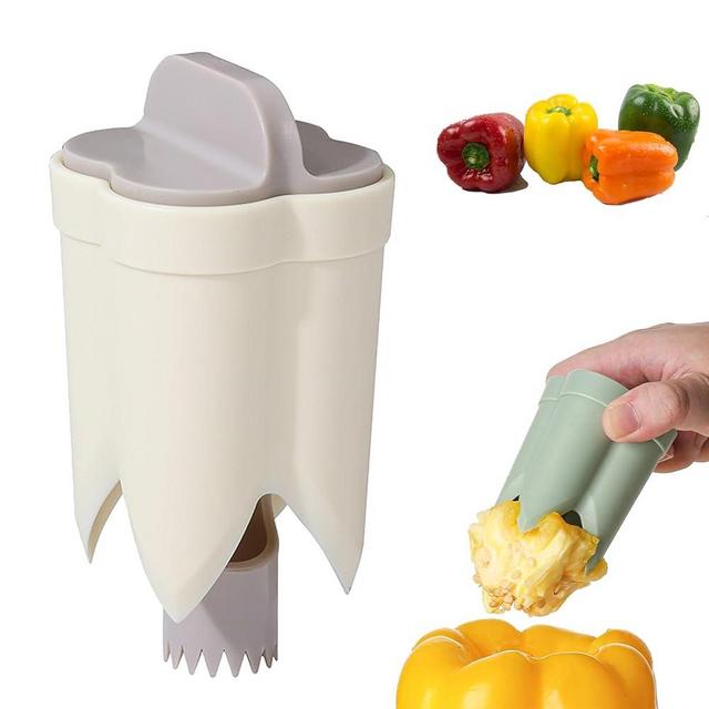 Pepper Seed Corer Remover, 2025 Upgraded 2-in-1 Bell Pepper Cutter & Deseeder, Fruit & Vegetable Corer, Effortless Kitchen Tool for Fast, Efficient Meal Prep with Fruit & Vegetable Coring (1, Beige)