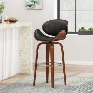 Jakin Indoor Upholstered Swivel Barstool by Christopher Knight Home - Walnut + Cognac