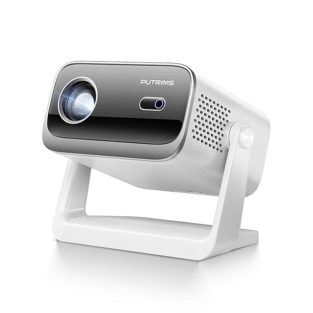 [Electric Focus & Auto Keystone] Mini Projector with WiFi Bluetooth, PUTRIMS Portable 1080P Support Movie Projector Fully Sealed Small Projector White