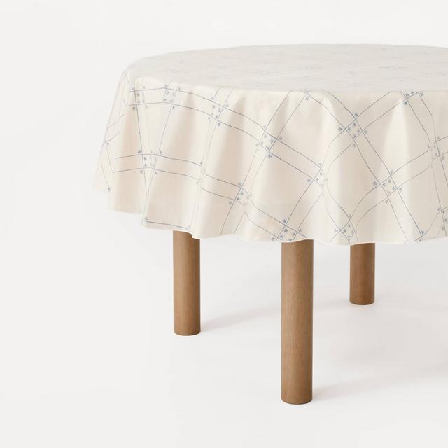 70" Round Windowpane Oiled Tablecloth Blue - Threshold™ designed with Studio McGee