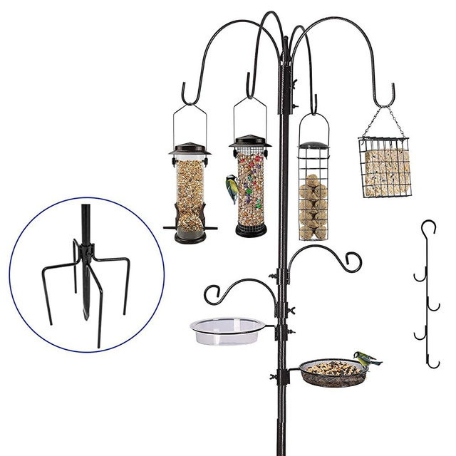 Bird Feeding Station Kit Bird Feeder Pole Wild Bird Feeder Hanging Kit Planter Hanger Multi Feeder Hanging with Metal Suet Feeder Bird Bath for Attracting Wild Birds (Black Bird Feeding Station Kit)