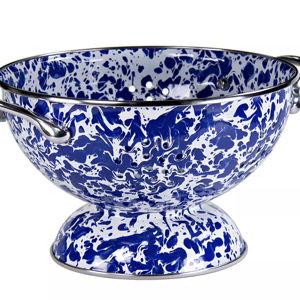 Golden Rabbit 3 Quart Enamelware Colander - Cobalt Swirld