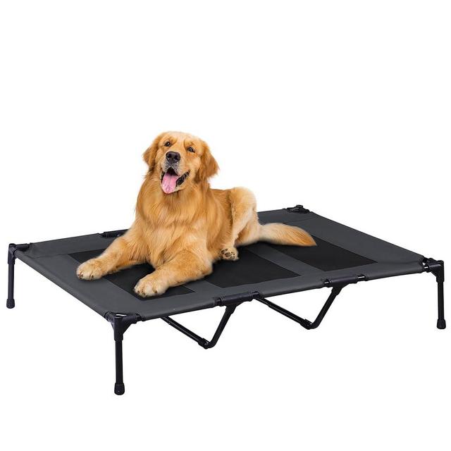 PRAISUN Outdoor Dog Bed, XL Dog Cot, Elevated Dog Bed, Pet Bed with Oxford Fabric, Textilene Mesh, Carrying Bag, Cooling and Portable, for Indoors, Outdoors, Beach, Black
