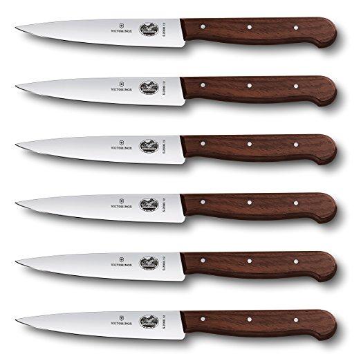 Victorinox 4-3/4-Inch Straight-Edge Pointed-Tip Steak Knife, Set of 6, Rosewood Handles