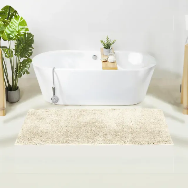 Haven Collection Bathroom Rug 100% Polyester Tufted Bath Mat, 20x60 Runner, Non-Slip TP Rubber Back Machine Washable Bath Rug - Ivory