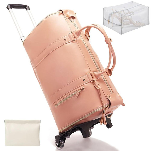 Luxe Mega Bag, Luxe Mega Travel Bag with Waterproof Shoe Bag, Foldable Garment Travel Bag Waterproof (Pink, Roller Edition)