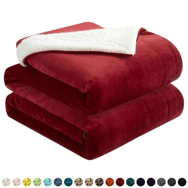 Walensee Sherpa Fleece Blanket (Queen Size 90”x90” Red) Plush Throw Fuzzy Super Soft Reversible Microfiber Flannel Blankets for Couch, Bed, Sofa Ultra Luxurious Warm and Cozy for All Seasons