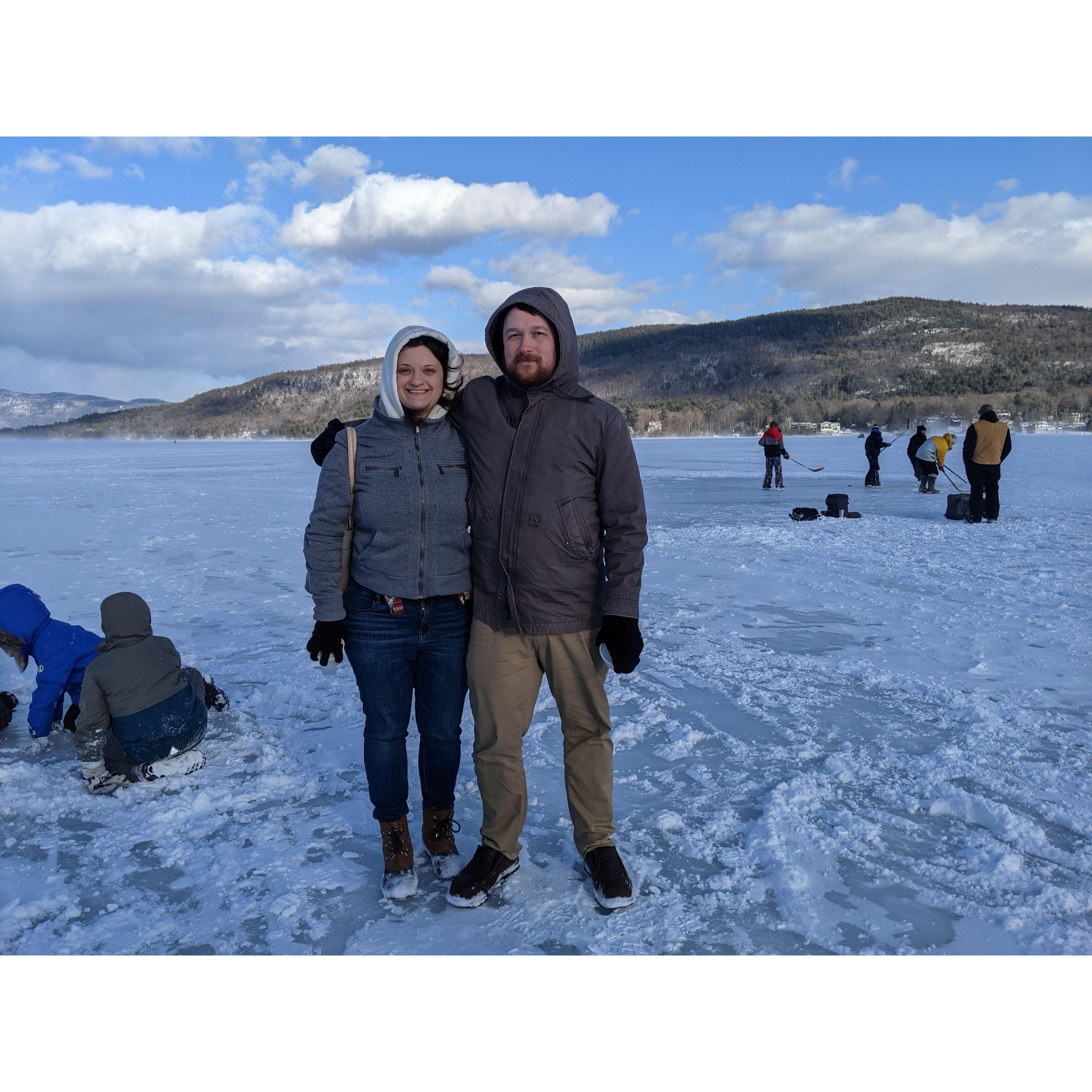 Standing on top of Lake George, NY. It was as cold as it looks!