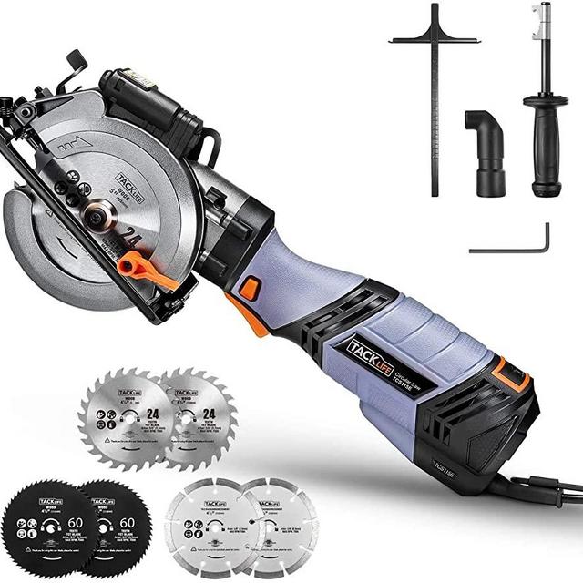 Circular Saw, TACKLIFE Premium Mini Circular Saw with 6 Variable Speed, 6 Blades(5" & 4-1/2"), Unique Metal Handle, 6.2A Pure Copper Motor, Laser Guide, 10Feet Cord- TCS115E