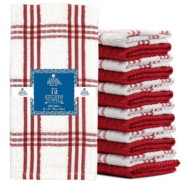 100% Cotton Kitchen Towels-Dish Towels for Kitchen-Tea Towels for Kitchen-Bar Towels for Kitchen-Absorbent Kitchen Towel-Waffle Weave Kitchen Towel-Kitchen Towels and dishcloths-Pack of 12-16x26-RED