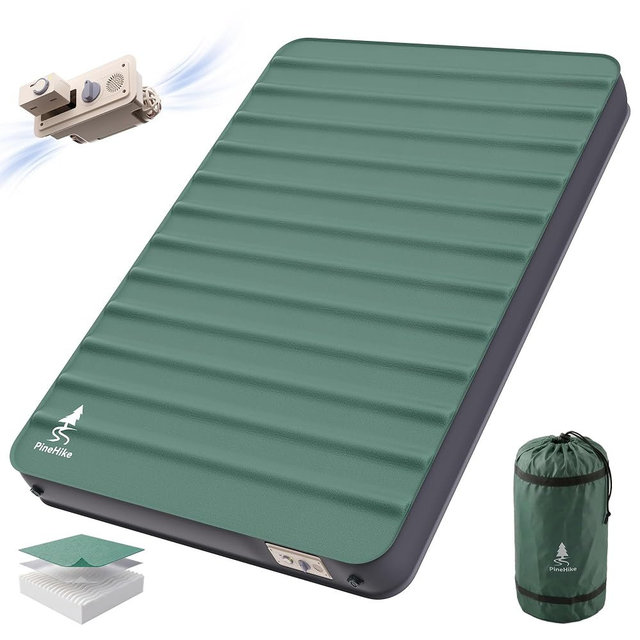PineHike 2 Person Full Size Camping Sleeping pad, 4" Ultra-Thick Memory Foam Camping Mat with Built-in Electric Pump, 9.5 R-Value Insulated Air Mattress Sleeping Pads for Car Travel
