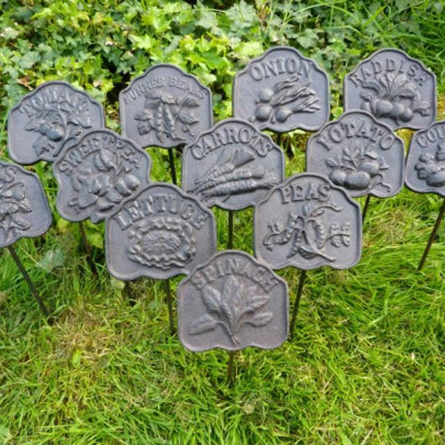 Cast Iron Vegetable Garden Plant Marker Sign Set/12 Stake Yard Home Decor