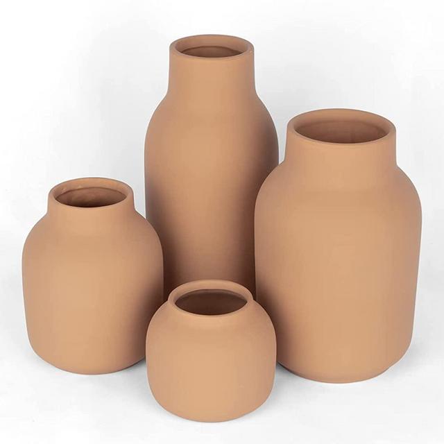Koyal Wholesale Mixed Minimalist Modern Art Vase Ceramic Flowers Vases, Set of 4, Abstract Vases, Decoration for Living Room Office Home Table, Modern Boho Wedding Centerpiece (Matte Terracotta)