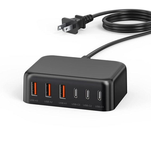 USB C Fast Charger, 100W GaN 6 Port Type USB C Charging Station Hub Block Cube, Wall Charger Power Strip Adapter Plug for iPad iPhone 16 15 14 13 12 Pro Max Pixel Note Galaxy, 5ft Cord