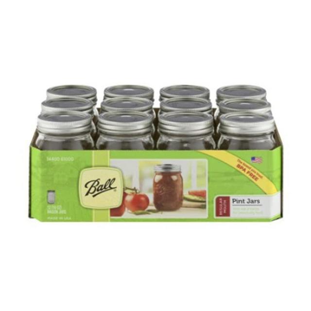 12 Ball Mason Jar with Lid - Regular Mouth - 16 oz by Jarden (Packs of 12)