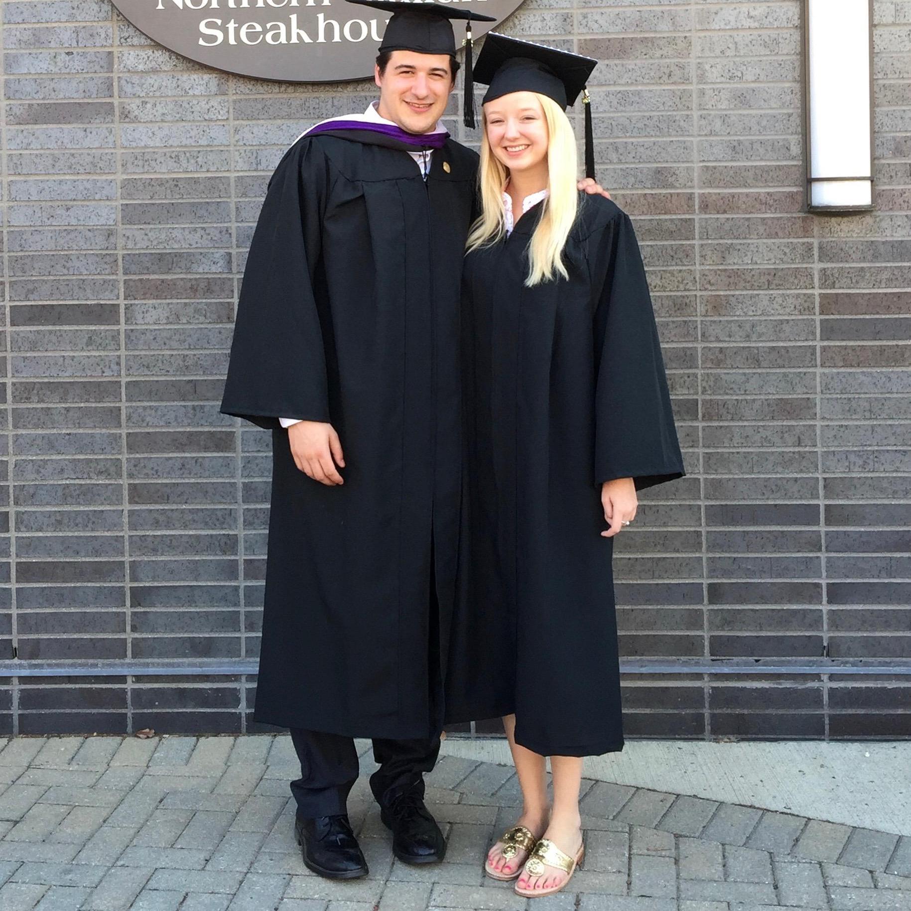 The only picture that we have together from graduation day is in front of an Italian steakhouse. Whoops!