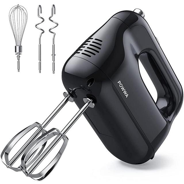 Hand Mixer, POWWA 5 Speed Electric Kitchen Handheld Mixers with Stainless Steel Attachments (2 Beaters, 2 Dough Hooks, 1 Whisk) for Egg, Cream, Cake, Baking, Cookies