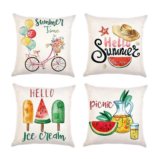 Guaksxi 4 Pcs Summer Decorations Throw Pillow Covers 18x 18 Inch Cotton Linen Home Sweet Cushion Case Pillow Cushion Cover for Summer Sofa Bedroom Car
