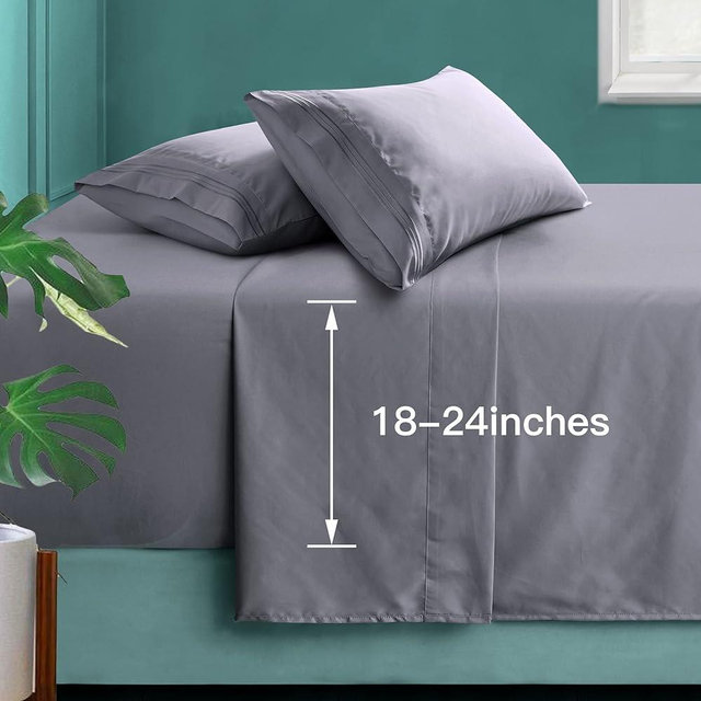 Manyshofu Extra Deep Pocket King Size Sheets - Hotel Luxury 1800 Thread Count Sheets & Pillowcases - Microfiber Bedding Set up to 24" Mattress - Grey Bed Sheets 18-24 Inch Deep Pockets - 4 Piece