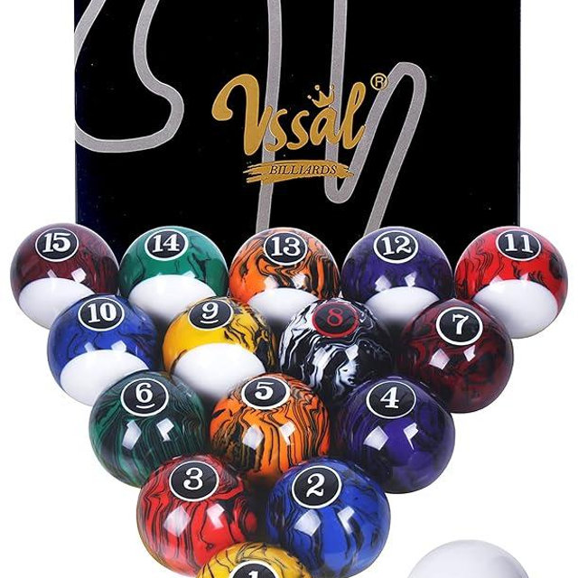VSSAL Billiard Balls Set Pool Table Balls Marble-Swirl Style 16 Ball Set