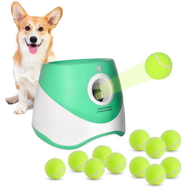 RERBIO Ball Launcher for Dogs, Automatic Dog Ball Launcher with 12 Tennis Ball, Interacive Dog Toys Indoor Outdoor Adjustable Distance Settings Thrower Machine Perfect for Small Dogs